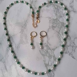 Green Pearl Necklace / Oorbellen